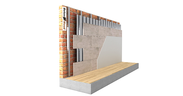 Counter-wall BetonWood and metal sheet on metal frame