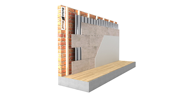 Counter-wall BetonWood and metal sheet on wood frame