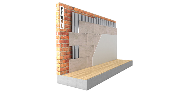 Counter-wall BetonWood and metal sheet on masonry